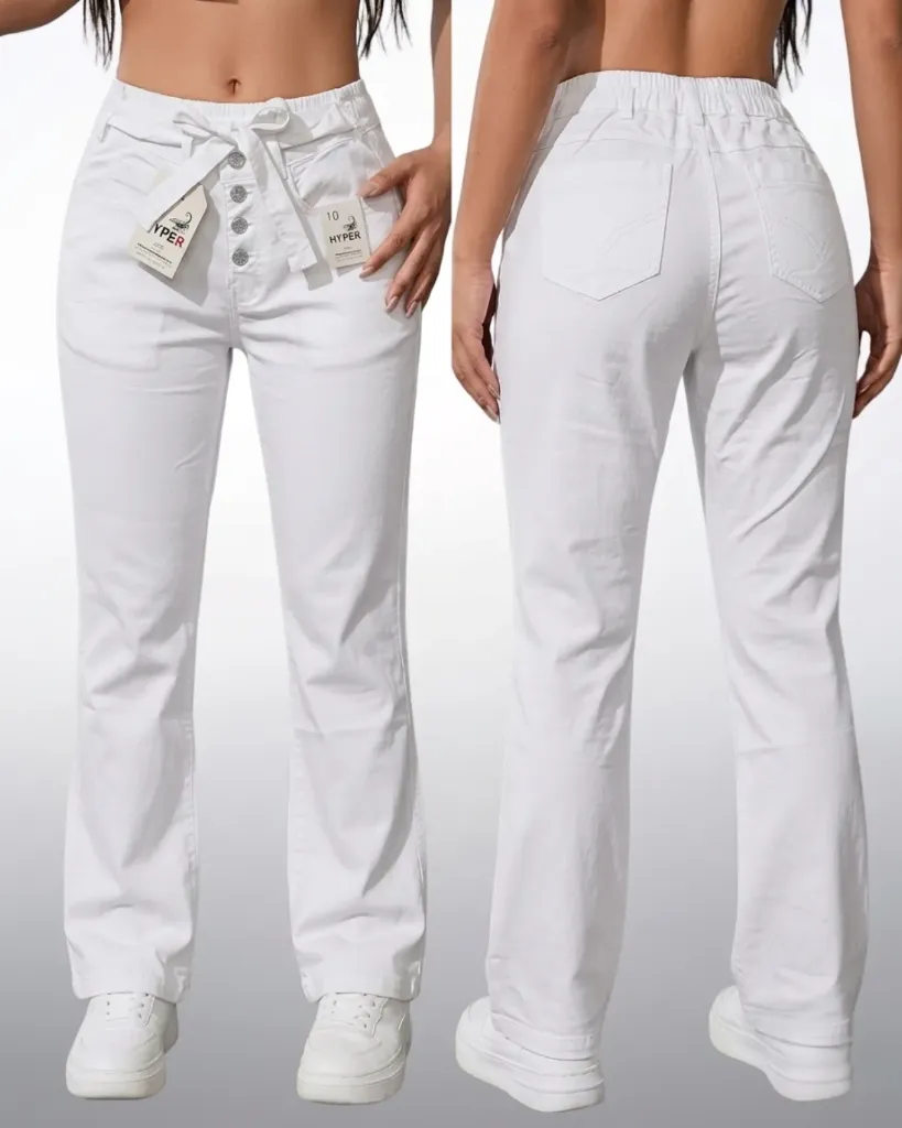 [HJ-002485-8-BLANCO] Acampanado strech tela camisera con elastico (8, Blanco)