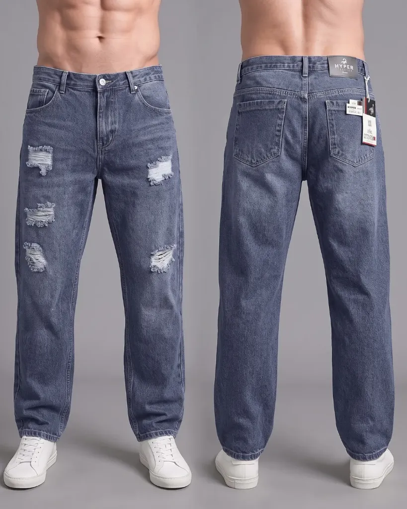 [HJ-002340-34-AZUL-2] Baggy rigido rasgado (34, Azul #2)