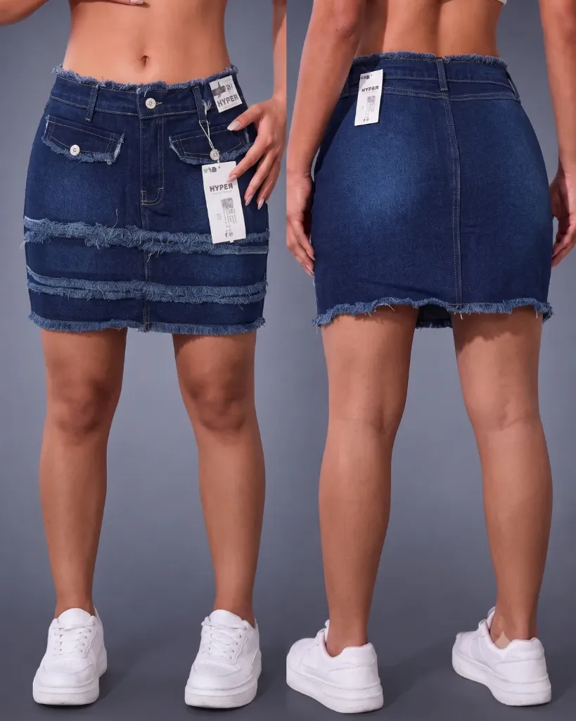 [HJ-002392-8-AZUL-2] Falda short rigida deshilachada (8, Azul #2)