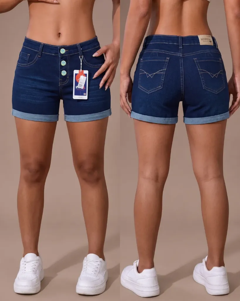 Short strech bigotes de 3 botones con dobladillo