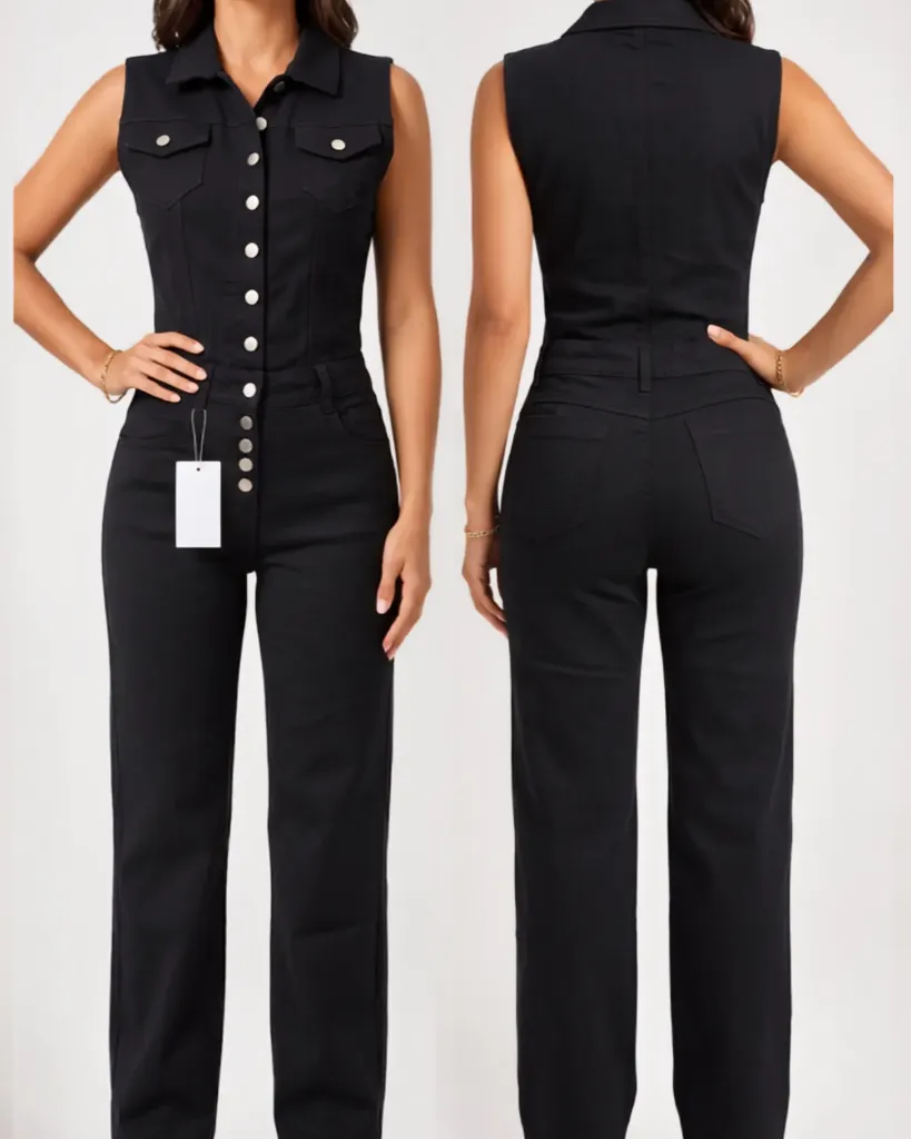 Enterizo jeans strech con cuello y botonadura