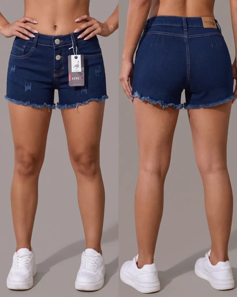 [HJ-003214-10-AZUL-3] Short strech mototool de 2 botones con basta deshilachada (Azul #3)
