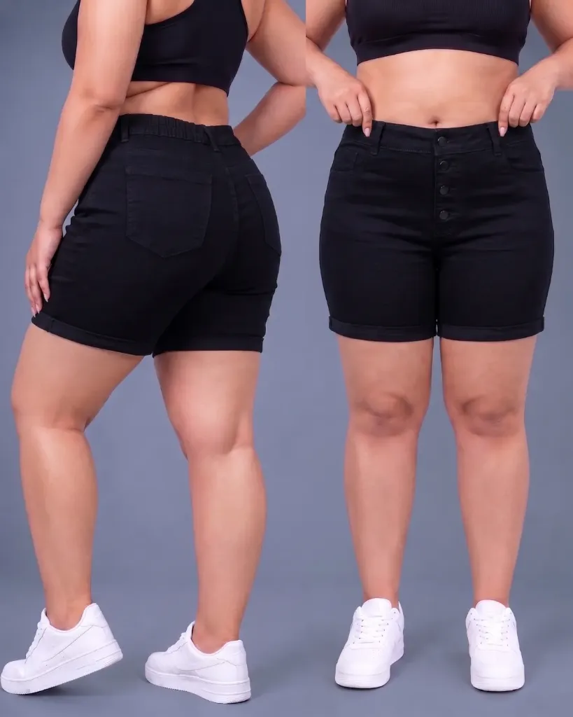 [HJ-003218-18-NEGRO] Short strech plus de 4 botones con elastico posterior (18)