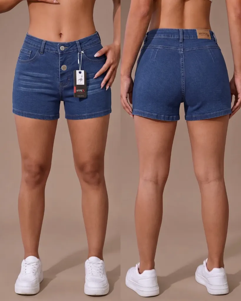 [HJ-003219-6-AZUL-4] Short strech bigotes de 2 botones levanta cola (6, Azul #4)