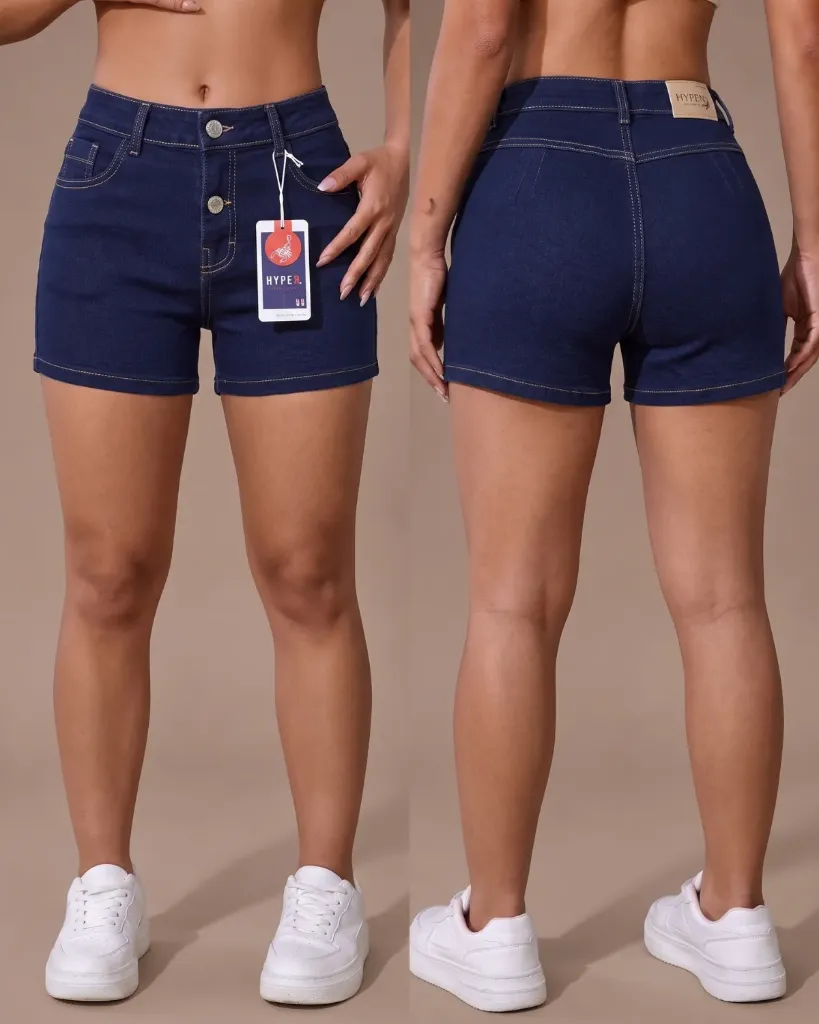 [HJ-003220-6-AZUL-2] Short strech llano de 2 botones levanta cola (6, Azul #2)
