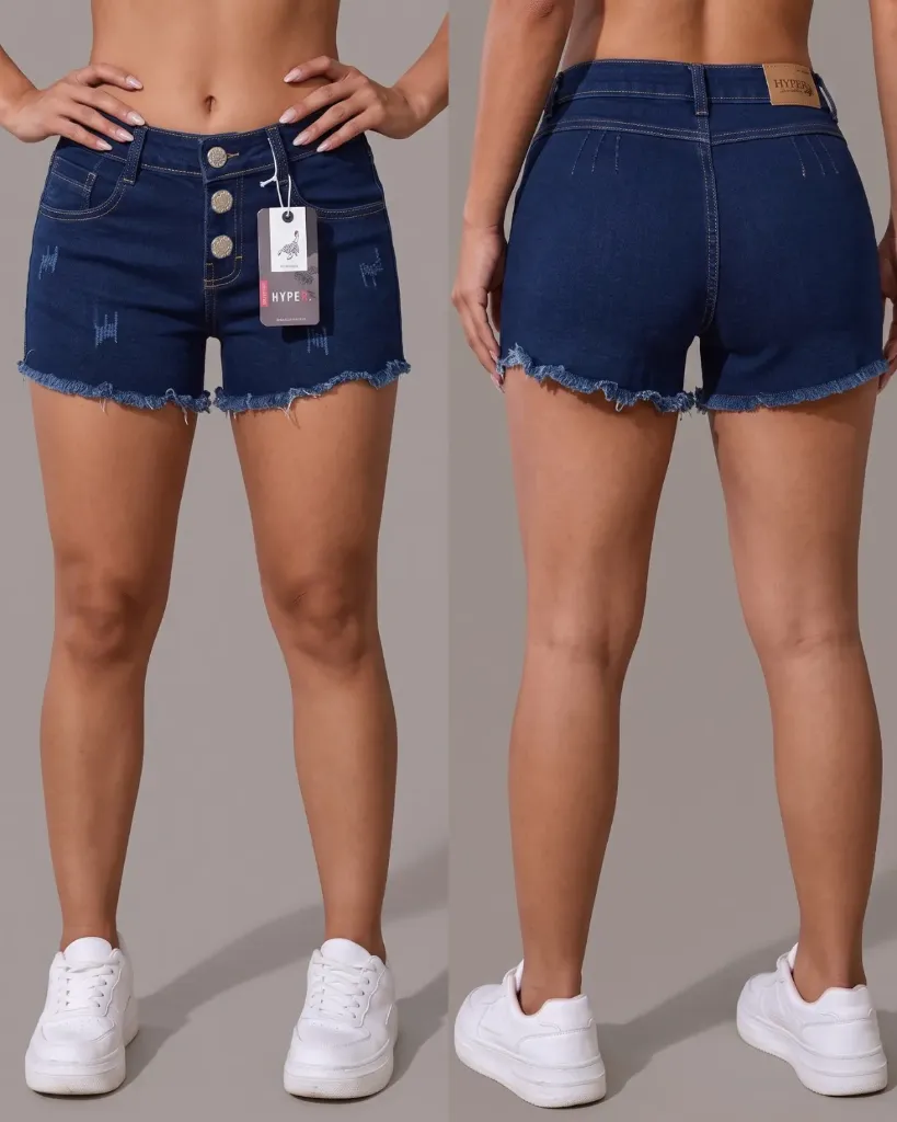 [HJ-003223-10-AZUL-3] Short strech mototool de 3 botones con basta deshilachada (Azul #3)