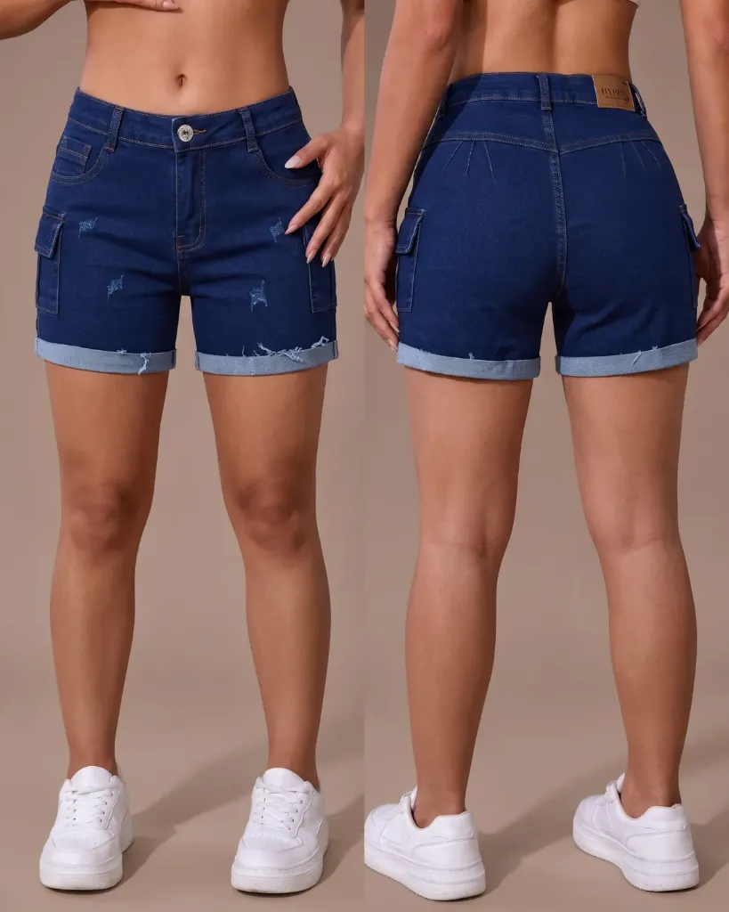 [HJ-003232-6-AZUL-3] Short strech mototool cargo con dobladillo (6, Azul #3)