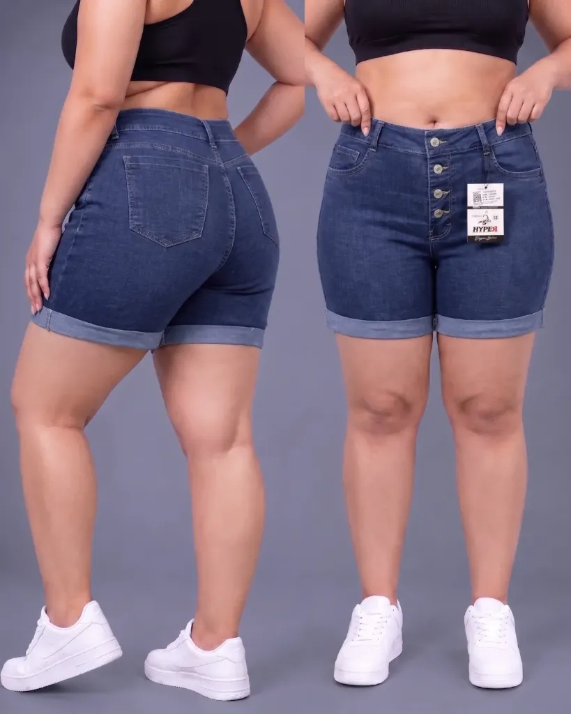 [HJ-003234-18-AZUL-MEDIO] Short strech plus de 4 botones con dobladillo (18, Azul medio)