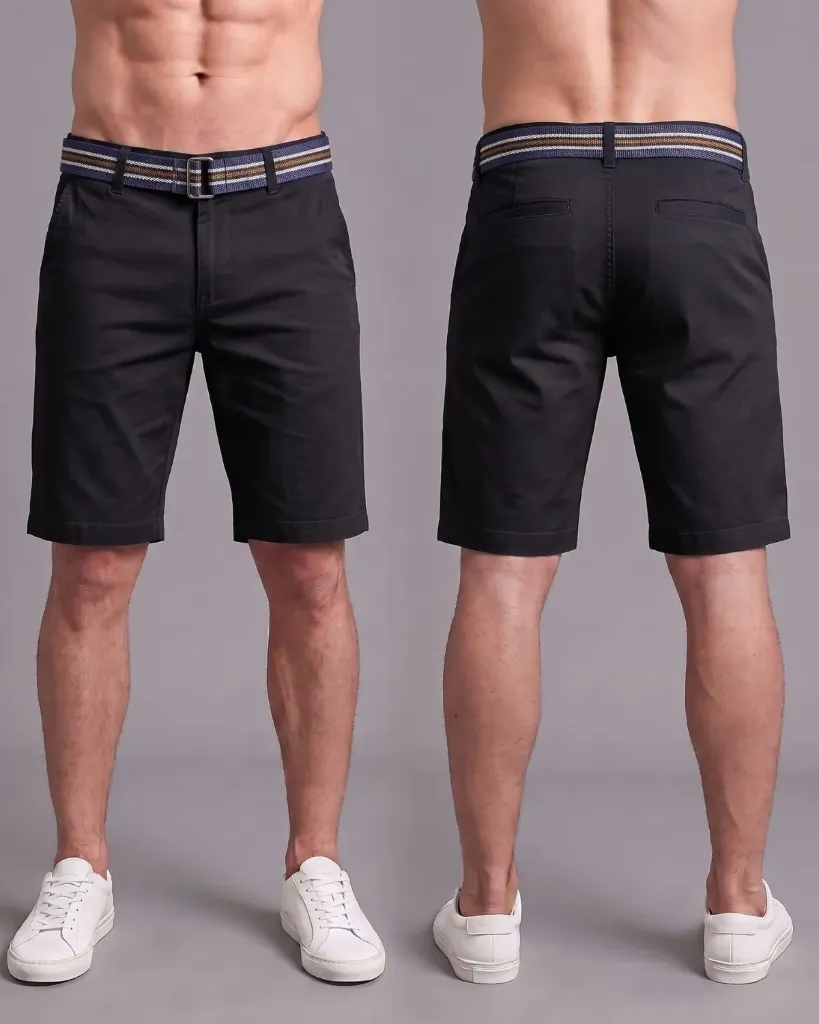 [HJ-003251-30-NEGRO] Bermuda gabardina strech con cinturón (30, Negro)