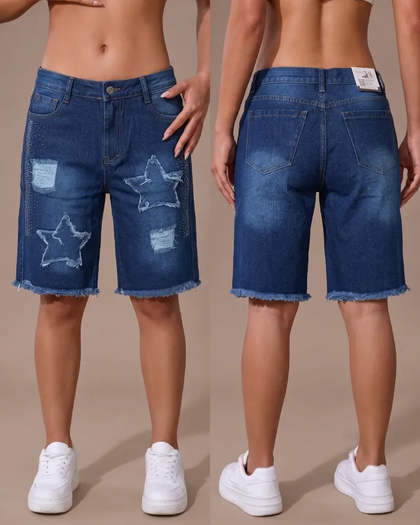 [HJ-001909-8-AZUL-1] Bermuda rigida con diseño estrella y brillos (8)