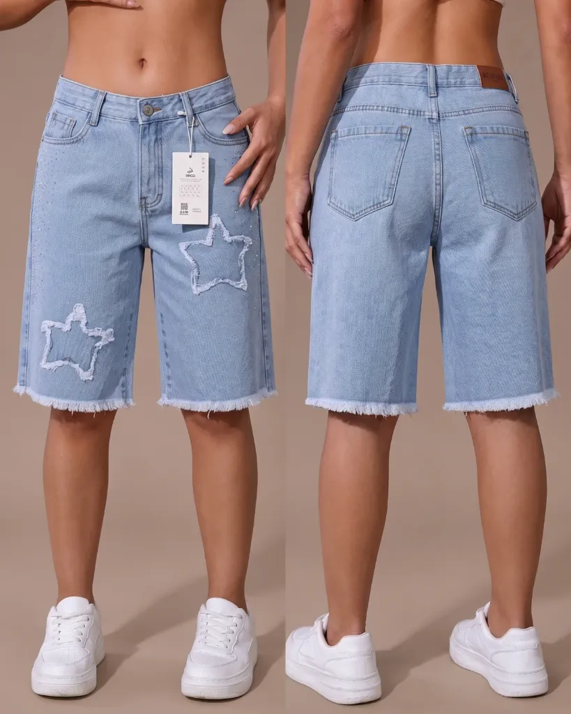 [HJ-001932-8-AZUL-5] Bermuda rigida con diseño estrella y brillos (8)