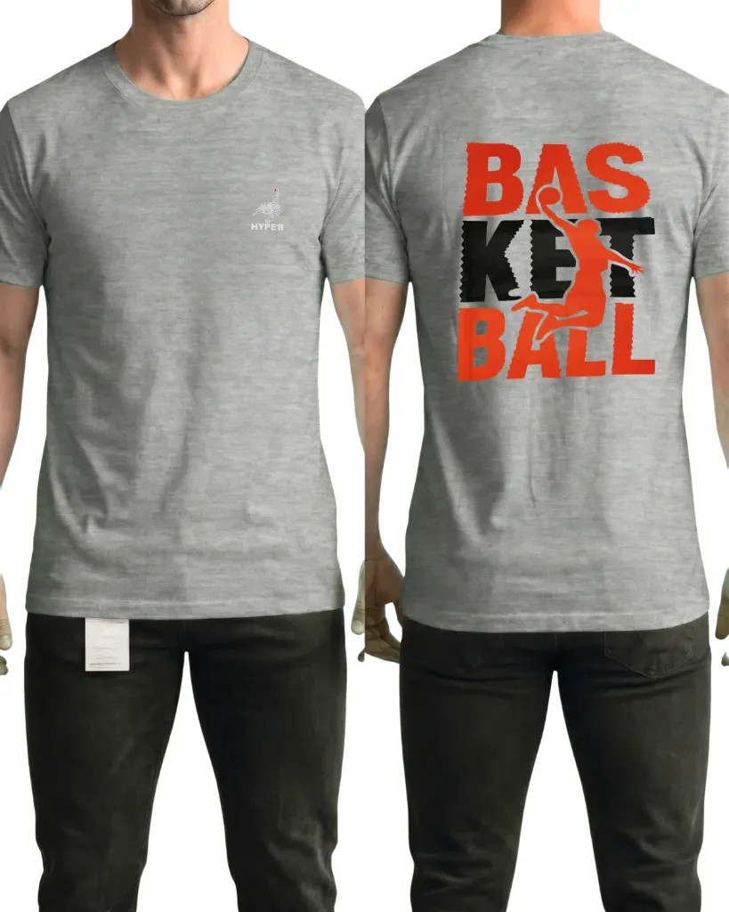 [HJ-003255-M-GRIS-CLARO] Camiseta estampada (Basketball) (M, Gris claro)