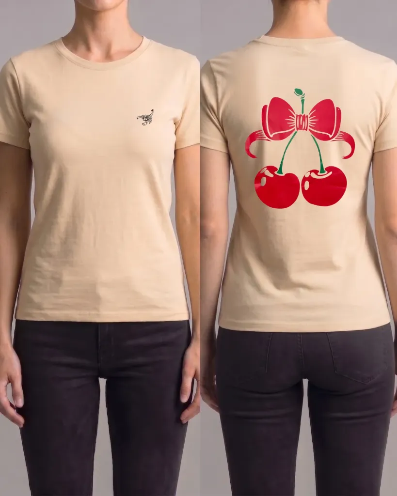 [HJ-003286-XL-CREMA] Camiseta estampada (Cereza) (XL, Crema)