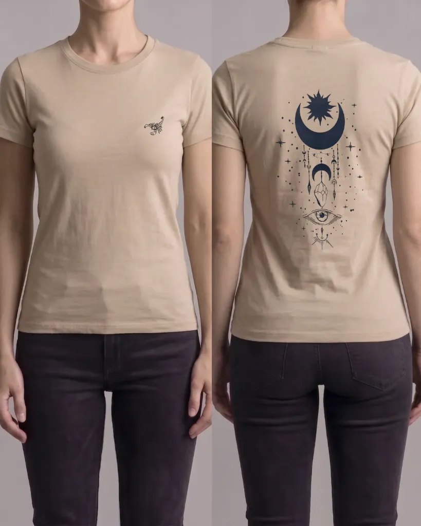 [HJ-003287-XXL-CAMEL] Camiseta estampada (Luna) (Camel)