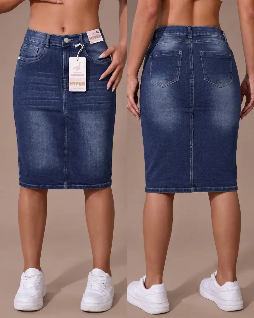 Maxifalda jeans strech con bigotes