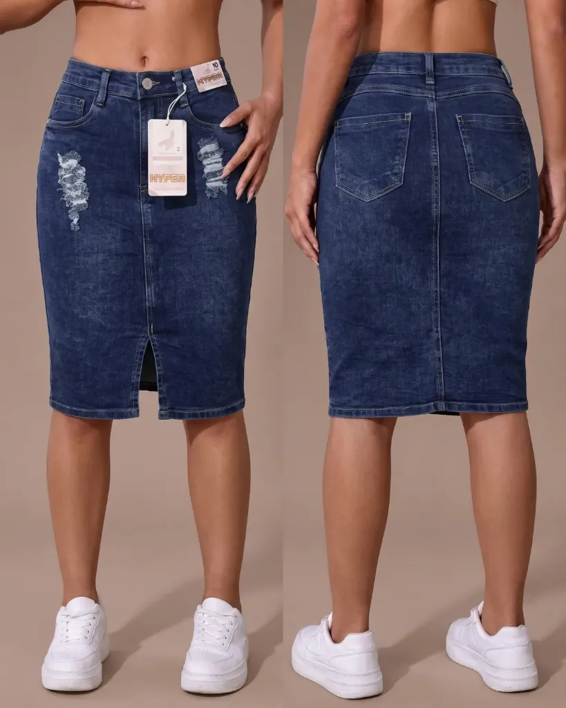 Maxifalda jeans strech rasgada con abertura recta