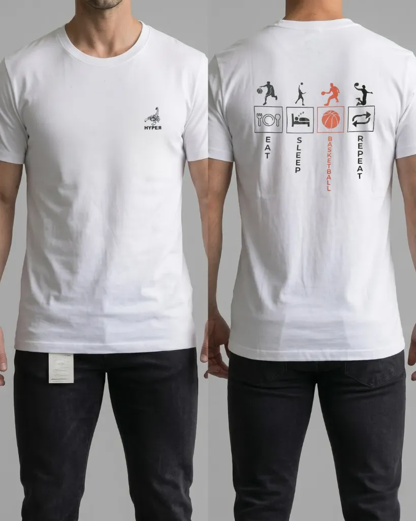 [HJ-003273-M-BLANCO] Camiseta estampada (Eat, sleep, basketball) (M, Blanco)