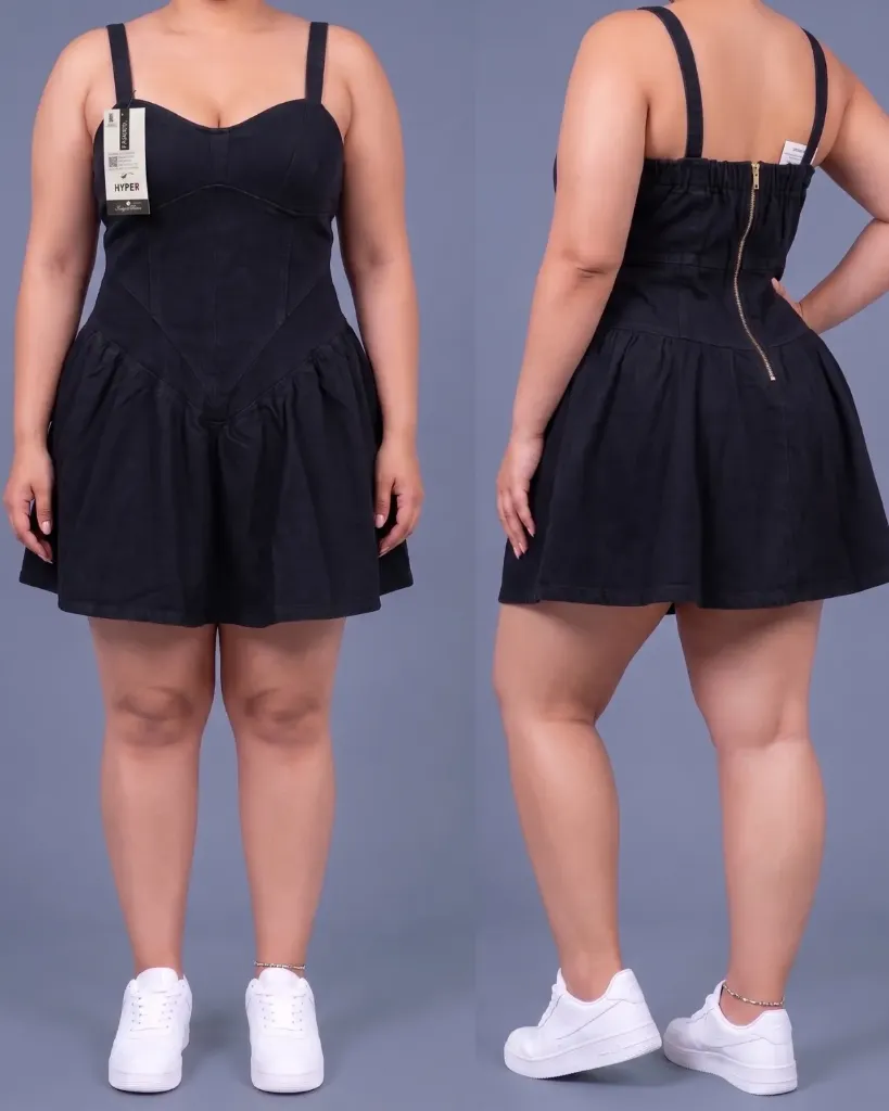 [HJ-003311-18-NEGRO] Vestido short corsé strech plus con volantes (Negro)