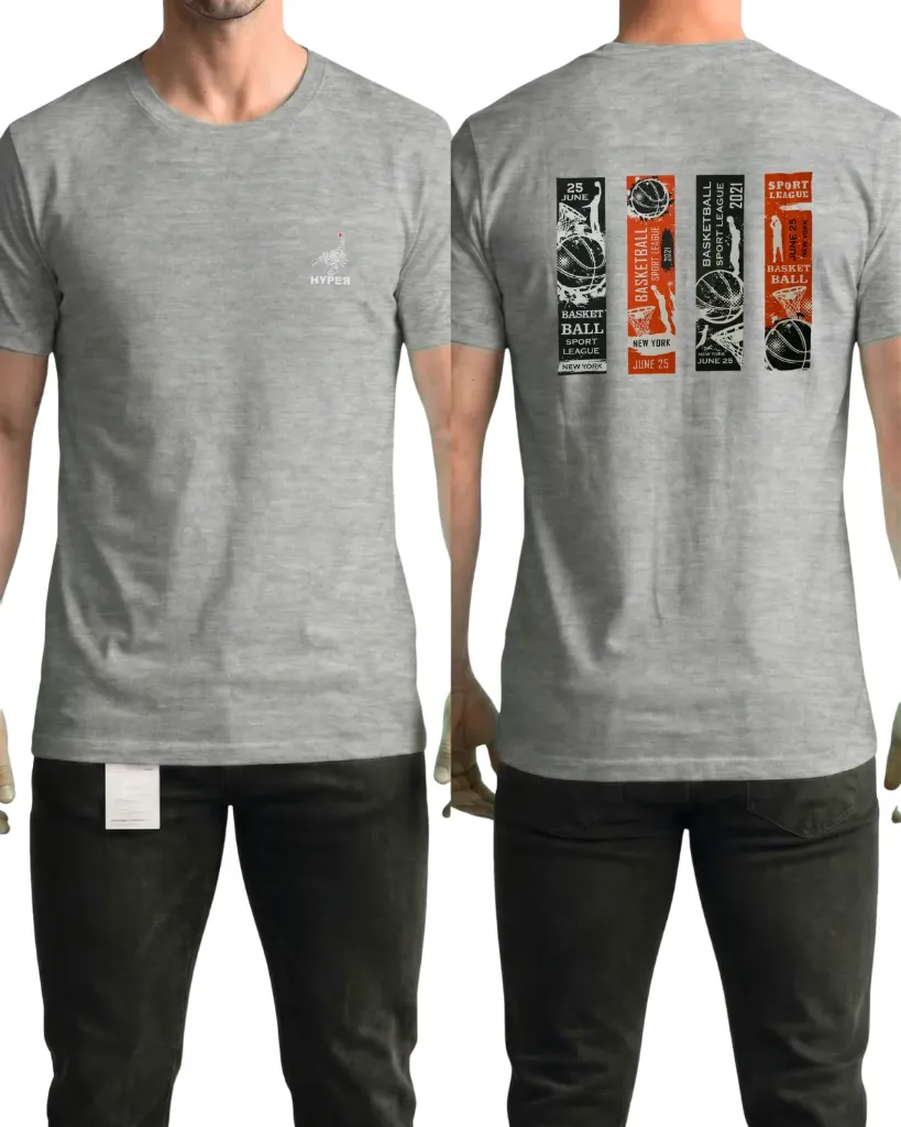 [HJ-003275-M-GRIS-CLARO] Camiseta estampada (Basketball sport league) (M, Gris claro)