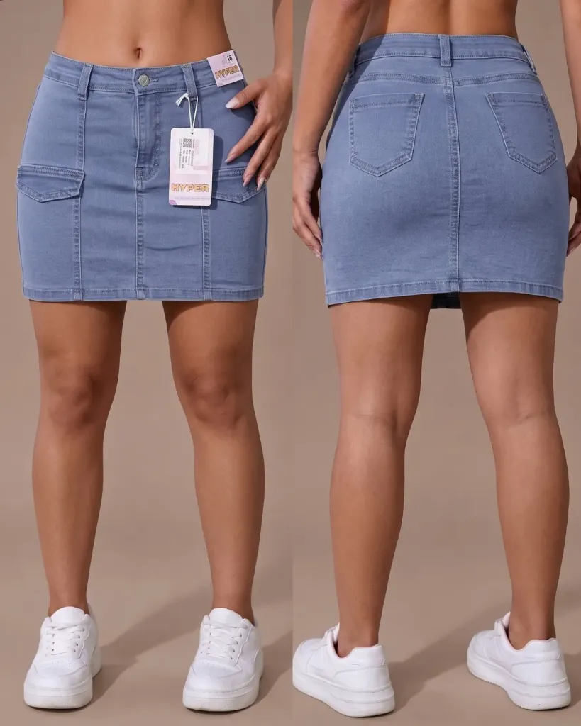 [HJ-003318-10-CELESTE] Falda short strech con detalle de falso bolsillo (10, Celeste)