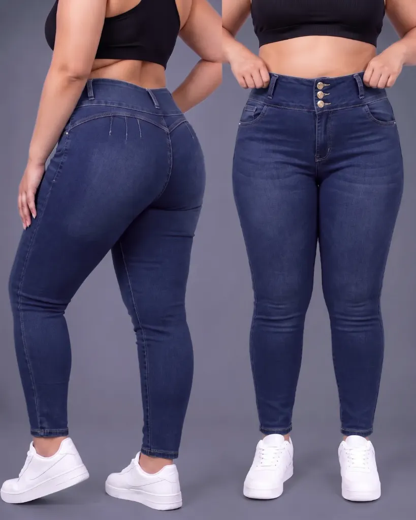 Tubo strech plus con bigotes pretina ancha de 3 botones
