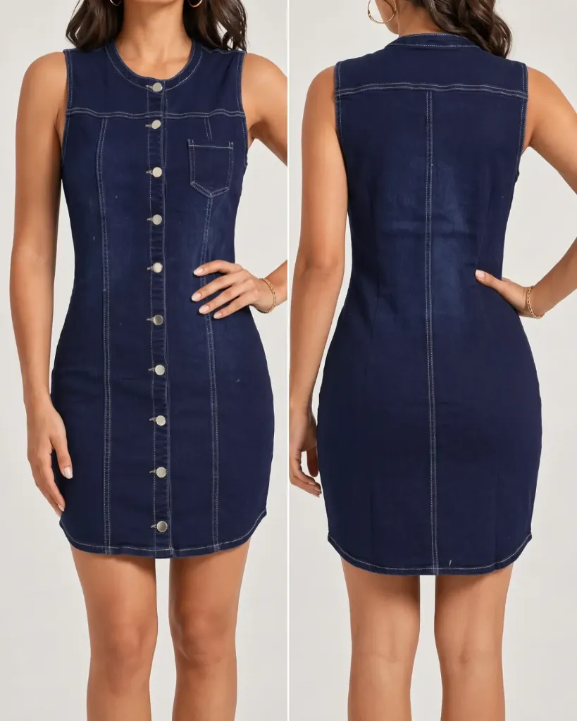 Vestido strech con bolsillo y botonadura