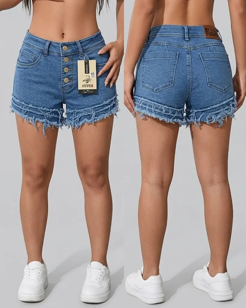 Short strech tiro alto con botonadura