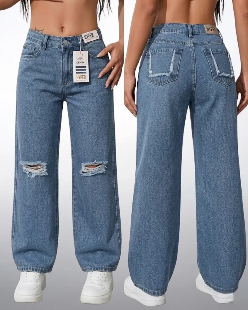Wide leg rigido con rasgado en rodilla