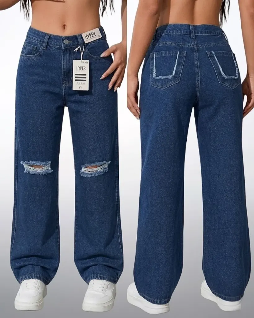 Wide leg rigido con rasgado en rodilla